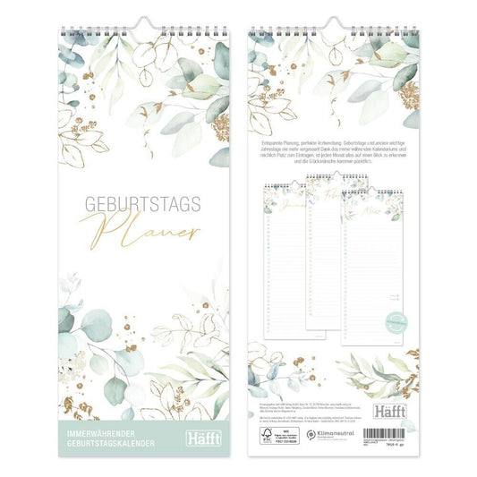 Häfft Geburtstagsplaner / Wandkalender / Kompakt 30x12 cm / Blattgold