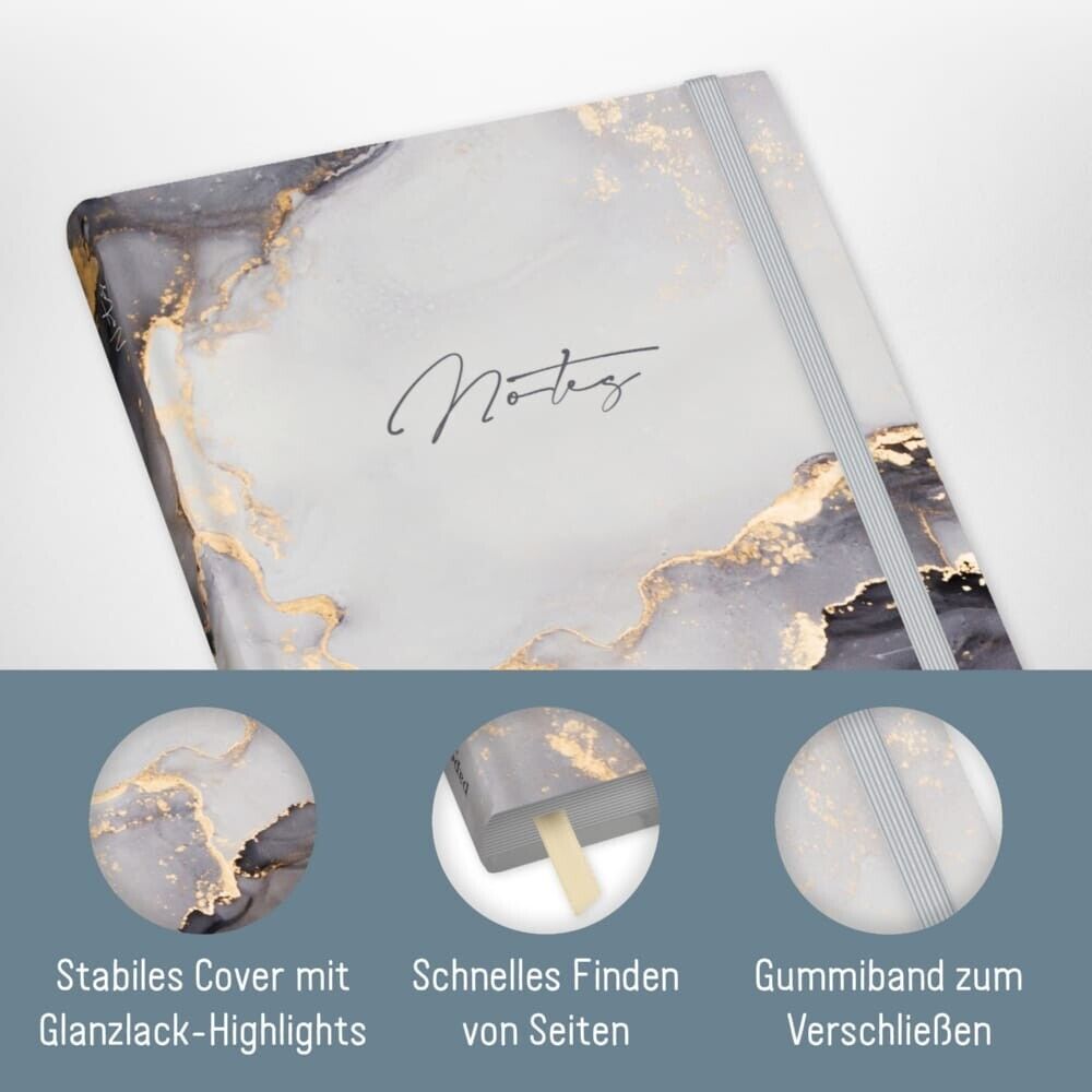 paper&you Notizbuch Classic / kariert / A5+ / Grey Marble / Häfft-Verlag