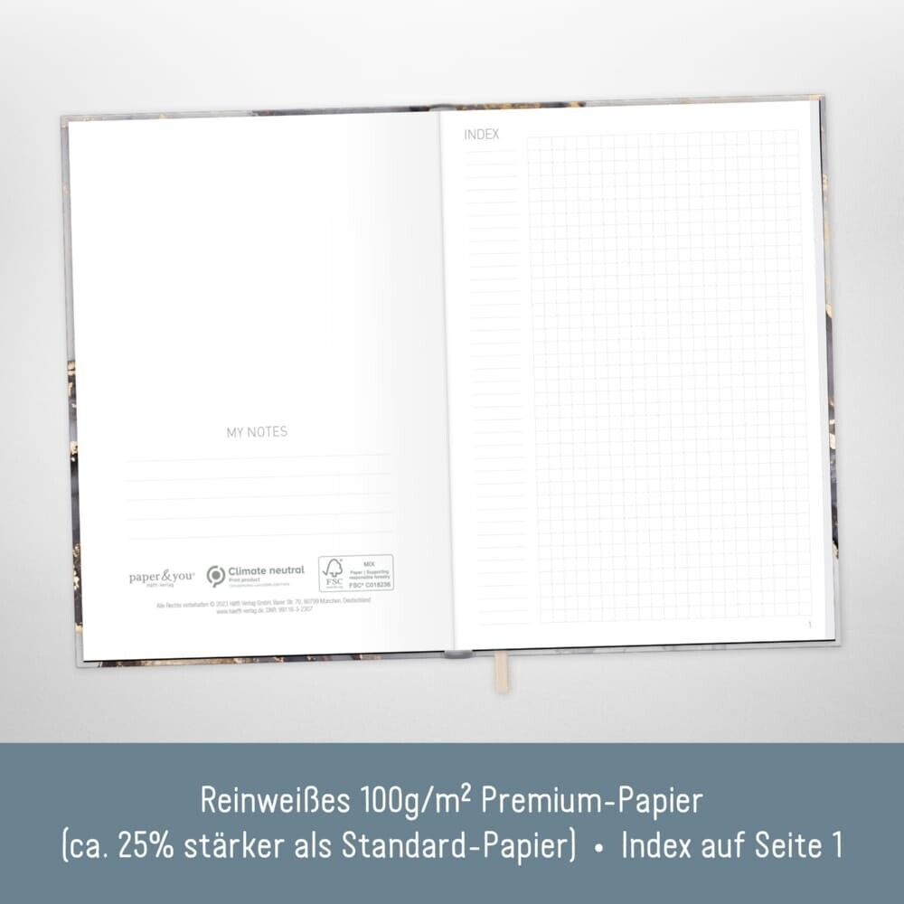 paper&you Notizbuch Classic / kariert / A5+ / Grey Marble / Häfft-Verlag