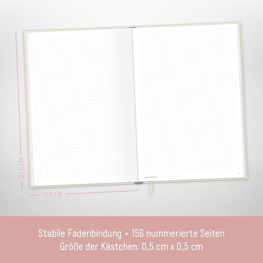 paper&you Notizbuch Classic A5 / kariert / Dainty Flower / Häfft-Verlag