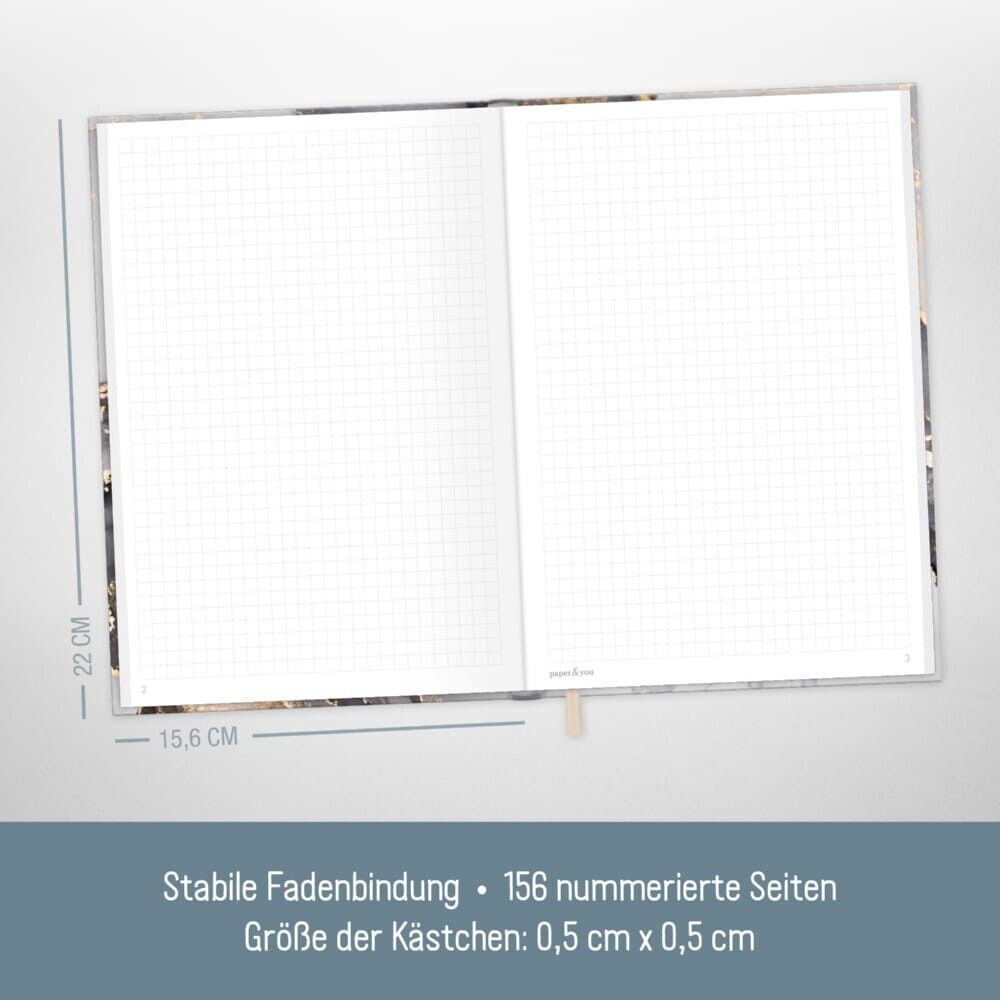 paper&you Notizbuch Classic / kariert / A5+ / Grey Marble / Häfft-Verlag