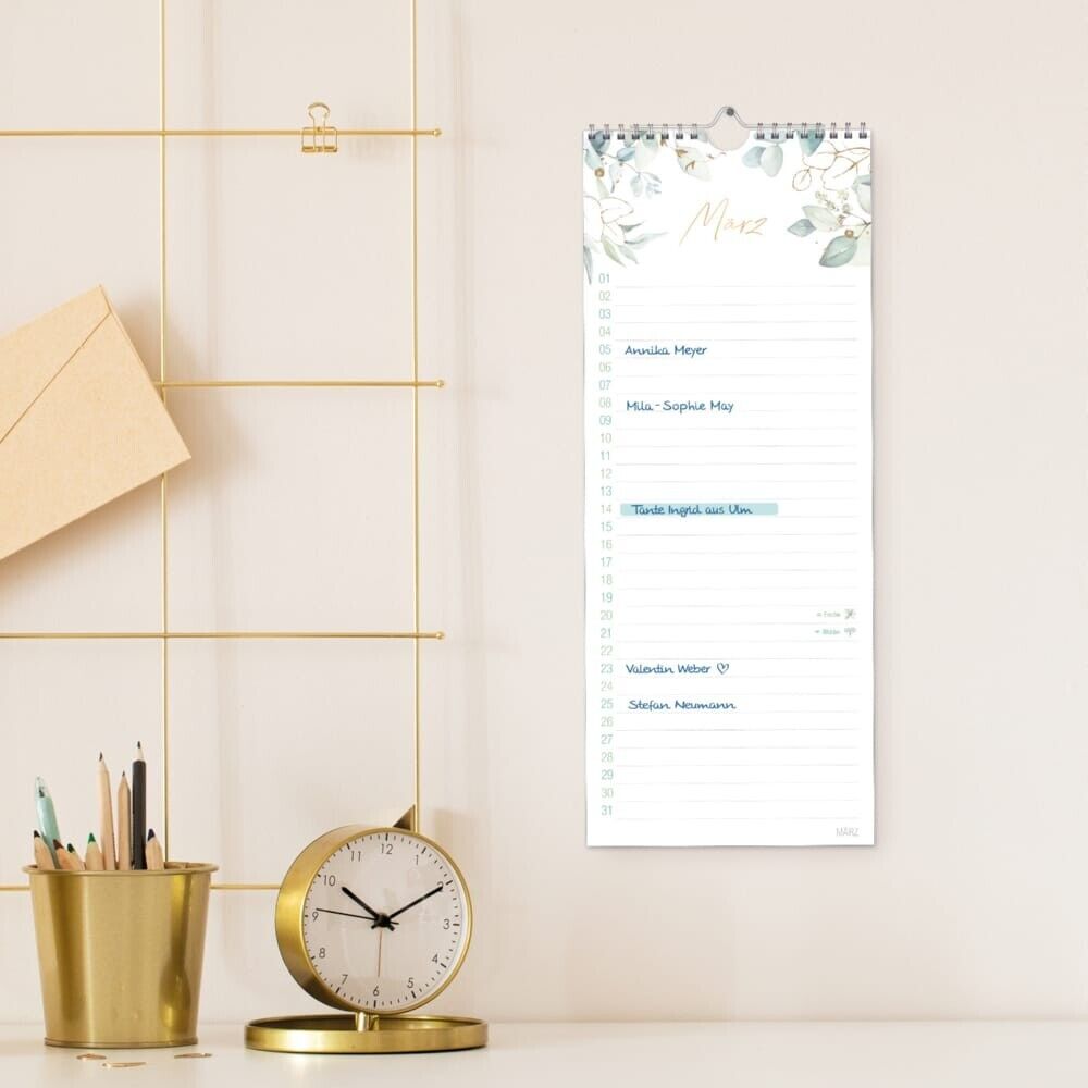 Häfft Geburtstagsplaner / Wandkalender / Kompakt 30x12 cm / Blattgold
