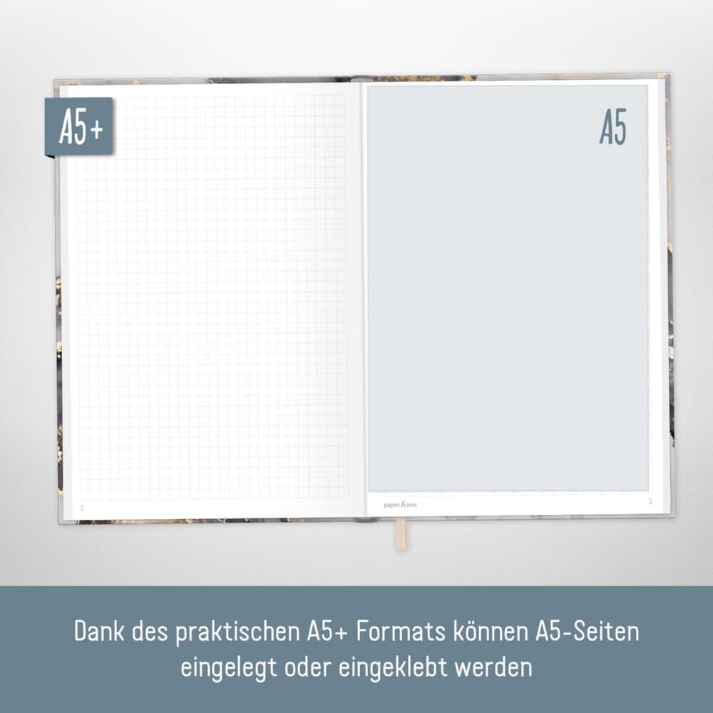 paper&you Notizbuch Classic / kariert / A5+ / Grey Marble / Häfft-Verlag