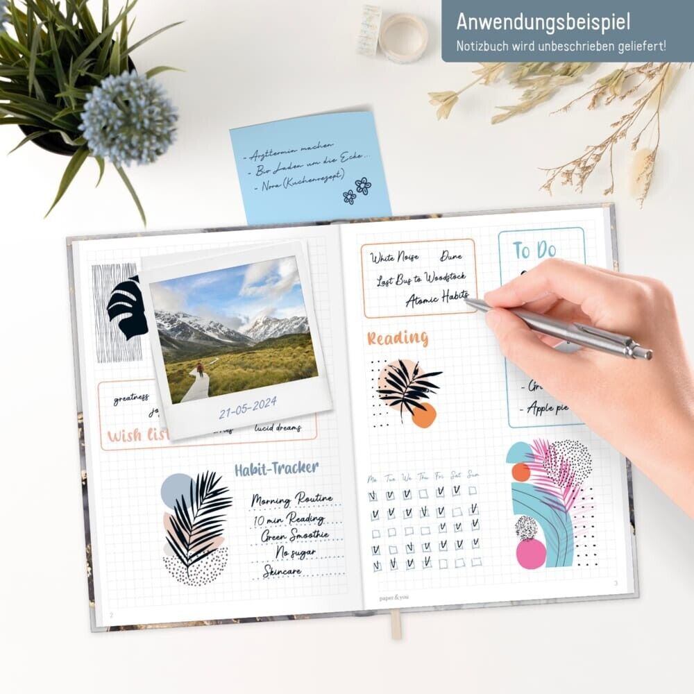 paper&you Notizbuch Classic / kariert / A5+ / Grey Marble / Häfft-Verlag