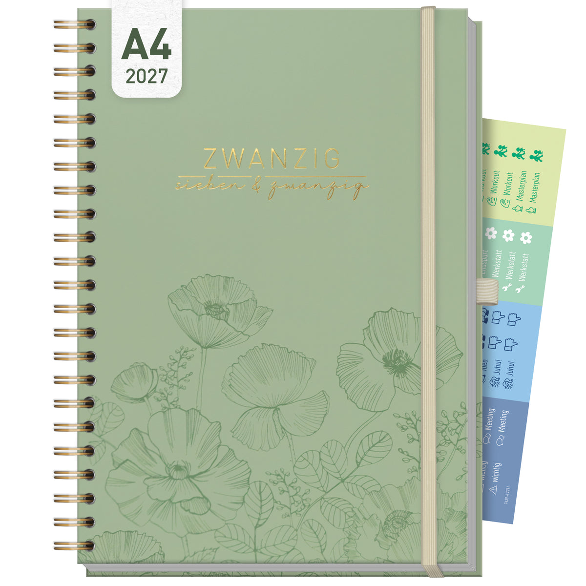 Coveransicht von Häfft Business-Timer Kalender 2027 A4 - Planer im Motiv „Green Poppy“.