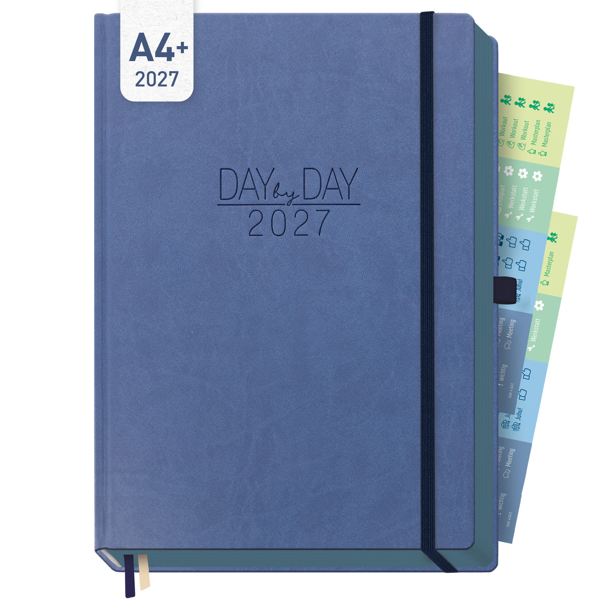 Coveransicht von Häfft Organizer Day by Day Maxi Tageskalender 2027 A4+ im Motiv „Business Blue“.