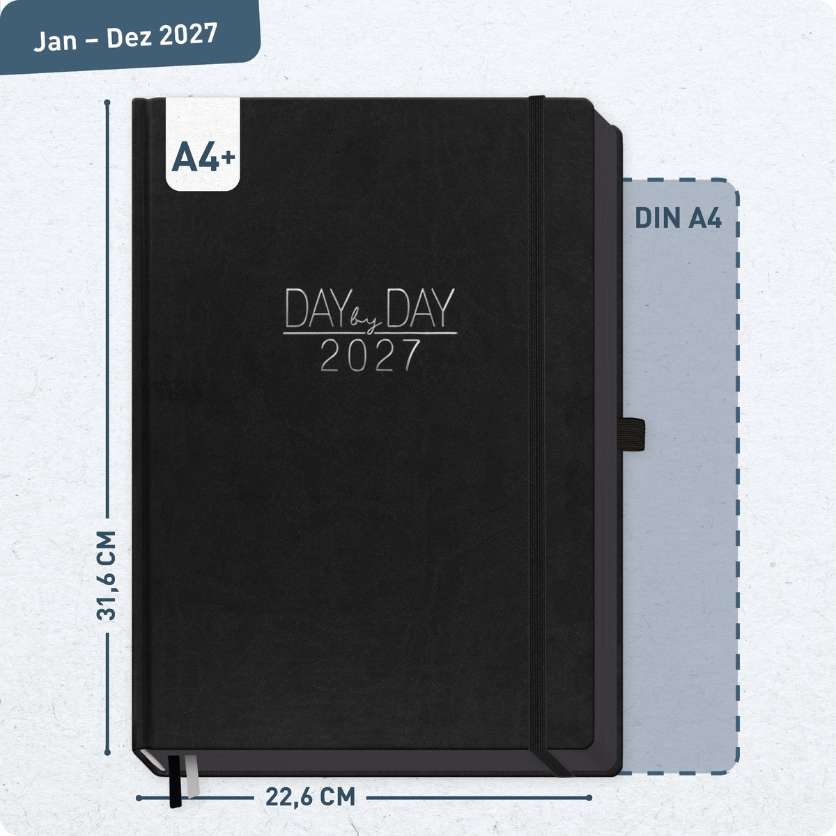 Häfft Organizer Day by Day Maxi Tageskalender 2027 A4+ "Schwarz"