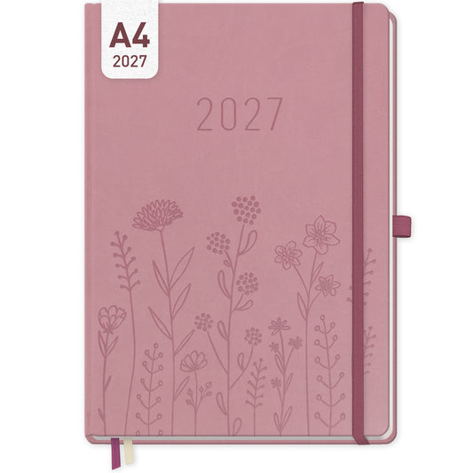 Coveransicht von Häfft Wochen-Notiz-Kalender 2027 A4 im Motiv „Fine Flowers rosé“.