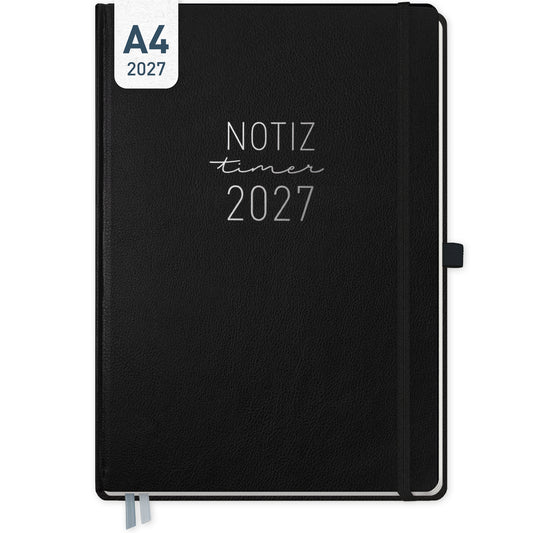 Coveransicht von Häfft Wochen-Notiz-Kalender 2027 A4 im Motiv „Schwarz“.