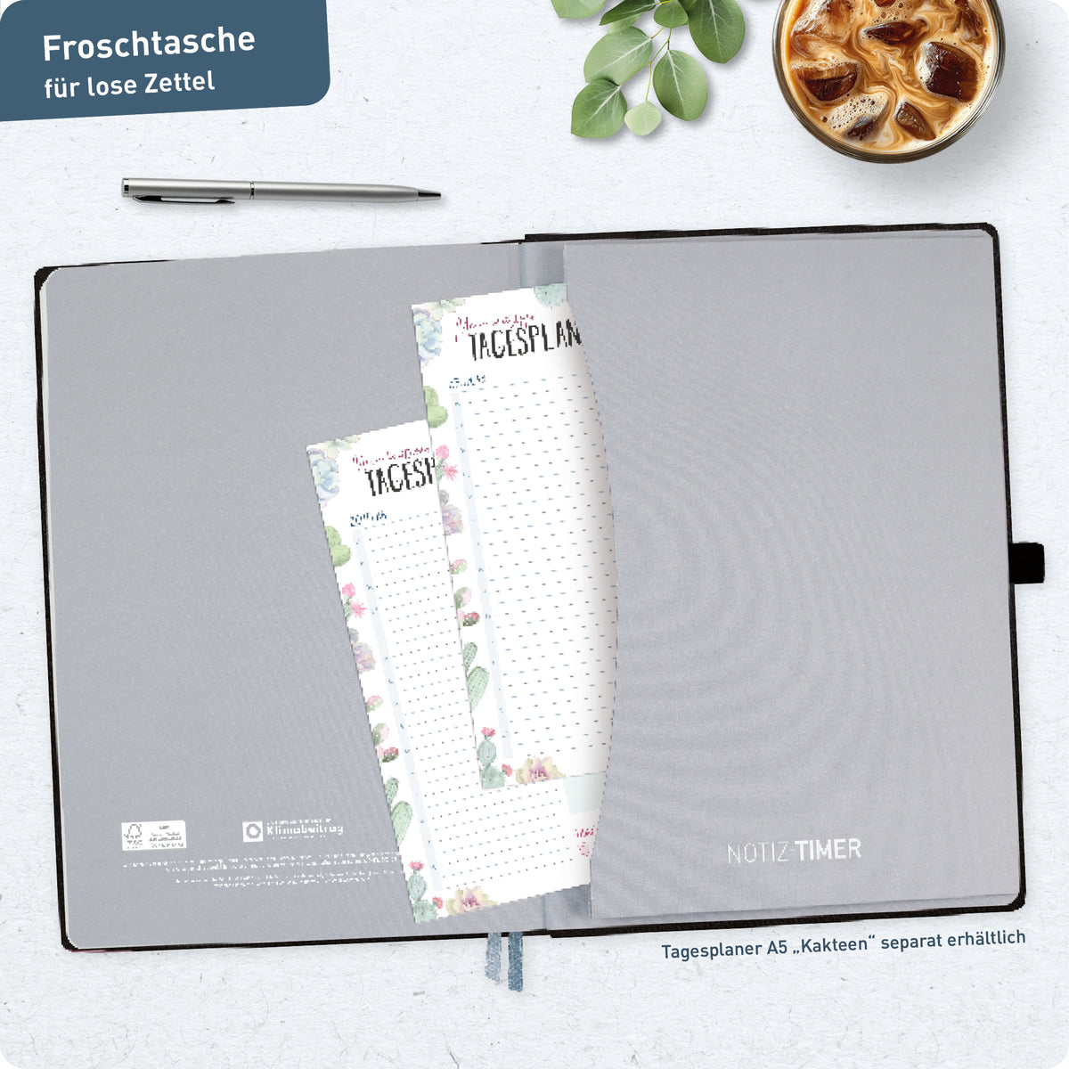 Planungsansicht von Häfft Wochen-Notiz-Kalender 2027 A4 im Motiv „Schwarz“.