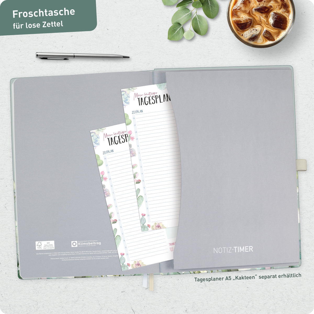 Planungsansicht von Häfft Wochen-Notiz-Kalender 2027 A4 im Motiv „Minty Leaves“.
