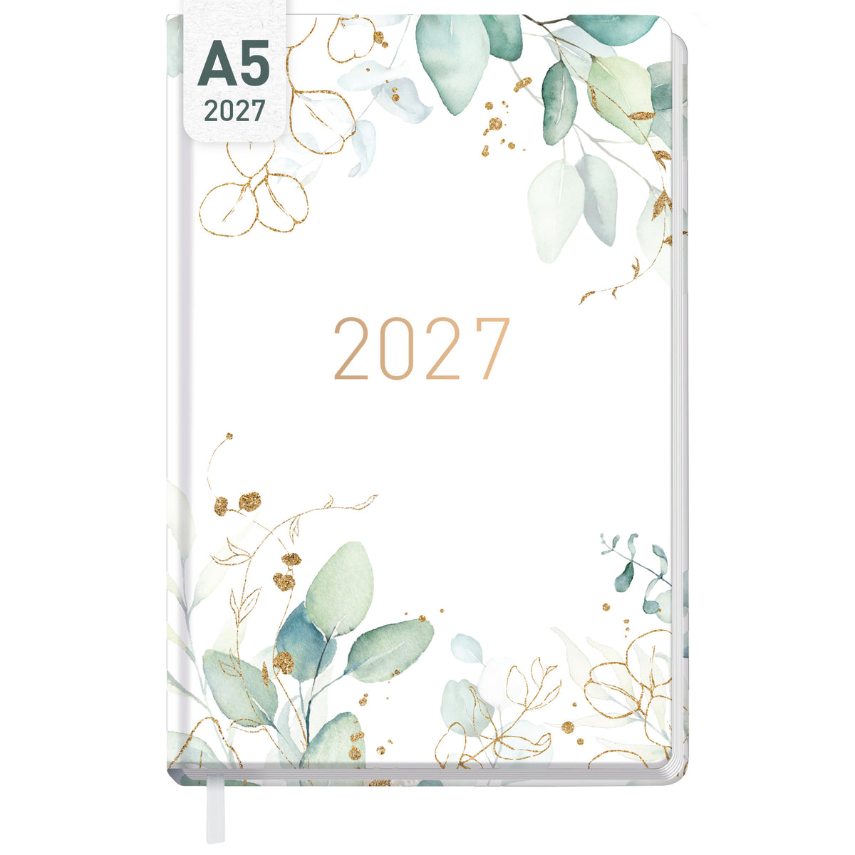 Coveransicht von Häfft Großdruck-Kalender 2027 A5 - extra große Schrift im Motiv „Blattgold“.