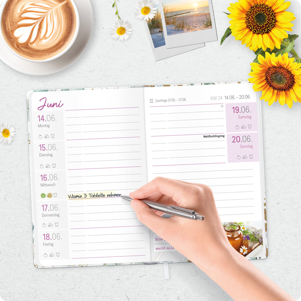 Großdruck-Planung im Detail von Häfft Großdruck-Kalender 2027 A5 - extra große Schrift im Motiv „Blattgold“.