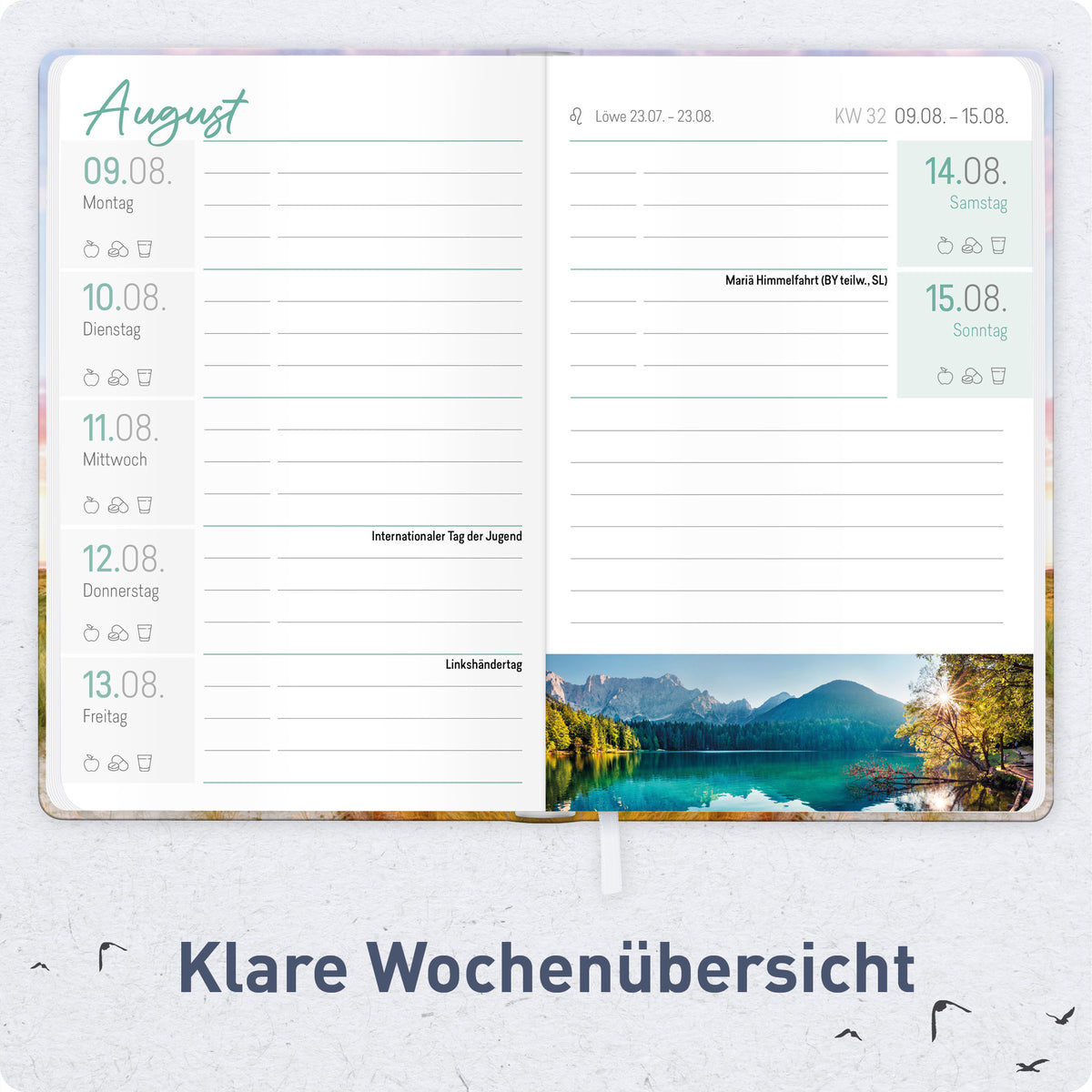 Innenansicht von Häfft Großdruck-Kalender 2027 A5 - extra große Schrift im Motiv „Leuchtturm“ mit gut lesbarer Wochenplanung in großer Schrift.