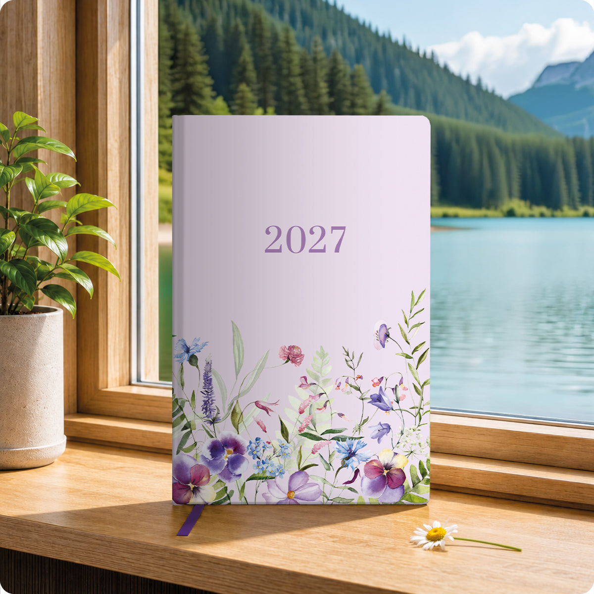 Lifestyle-Ansicht von Häfft Großdruck-Kalender 2027 A5 - extra große Schrift im Motiv „Blütentraum“ im Einsatz.