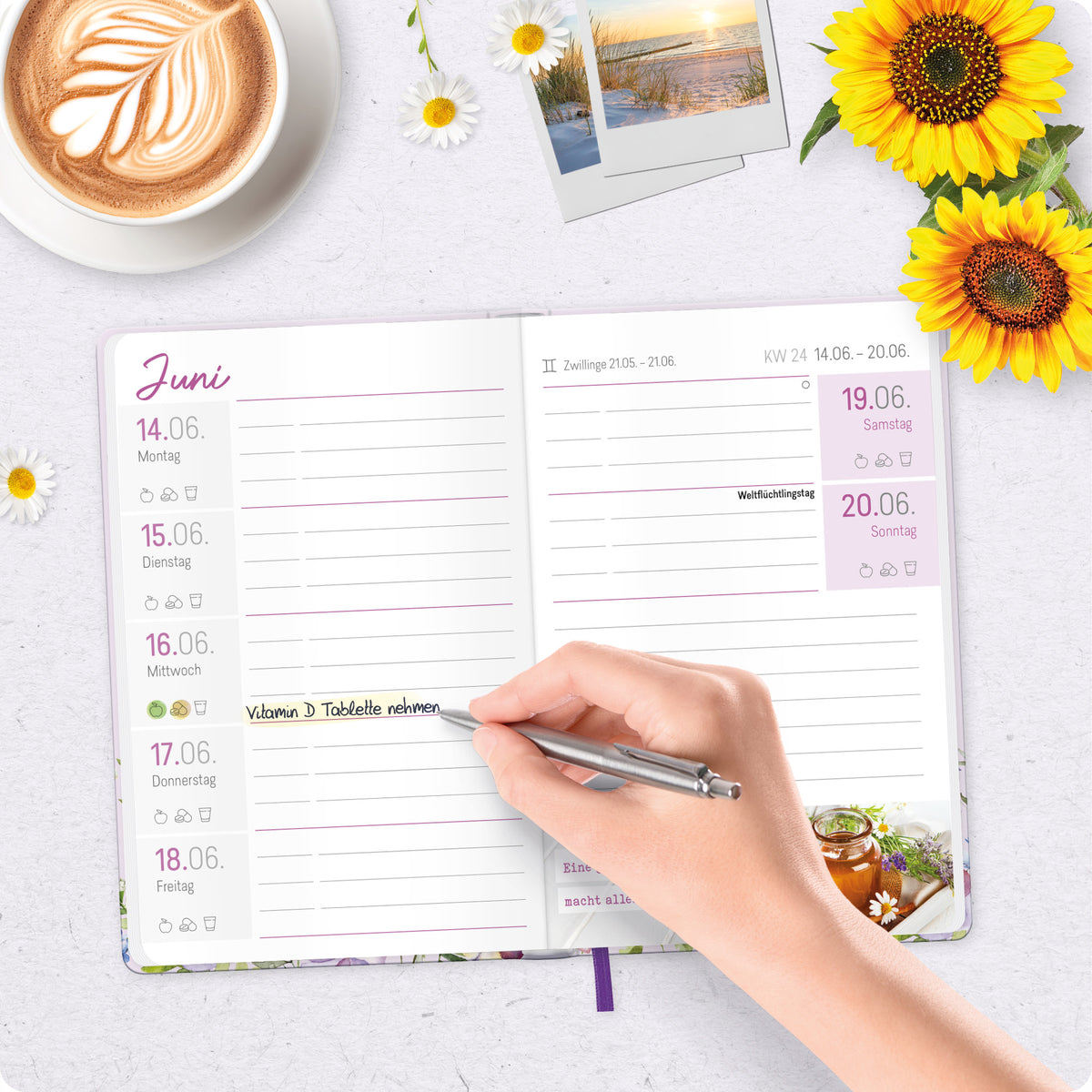 Großdruck-Planung im Detail von Häfft Großdruck-Kalender 2027 A5 - extra große Schrift im Motiv „Blütentraum“.