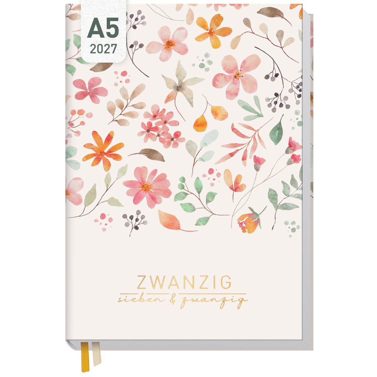 Coveransicht von Häfft Business-Timer Kalender 2027 A5 Wochenplaner im Motiv „Wild Blossoms“.