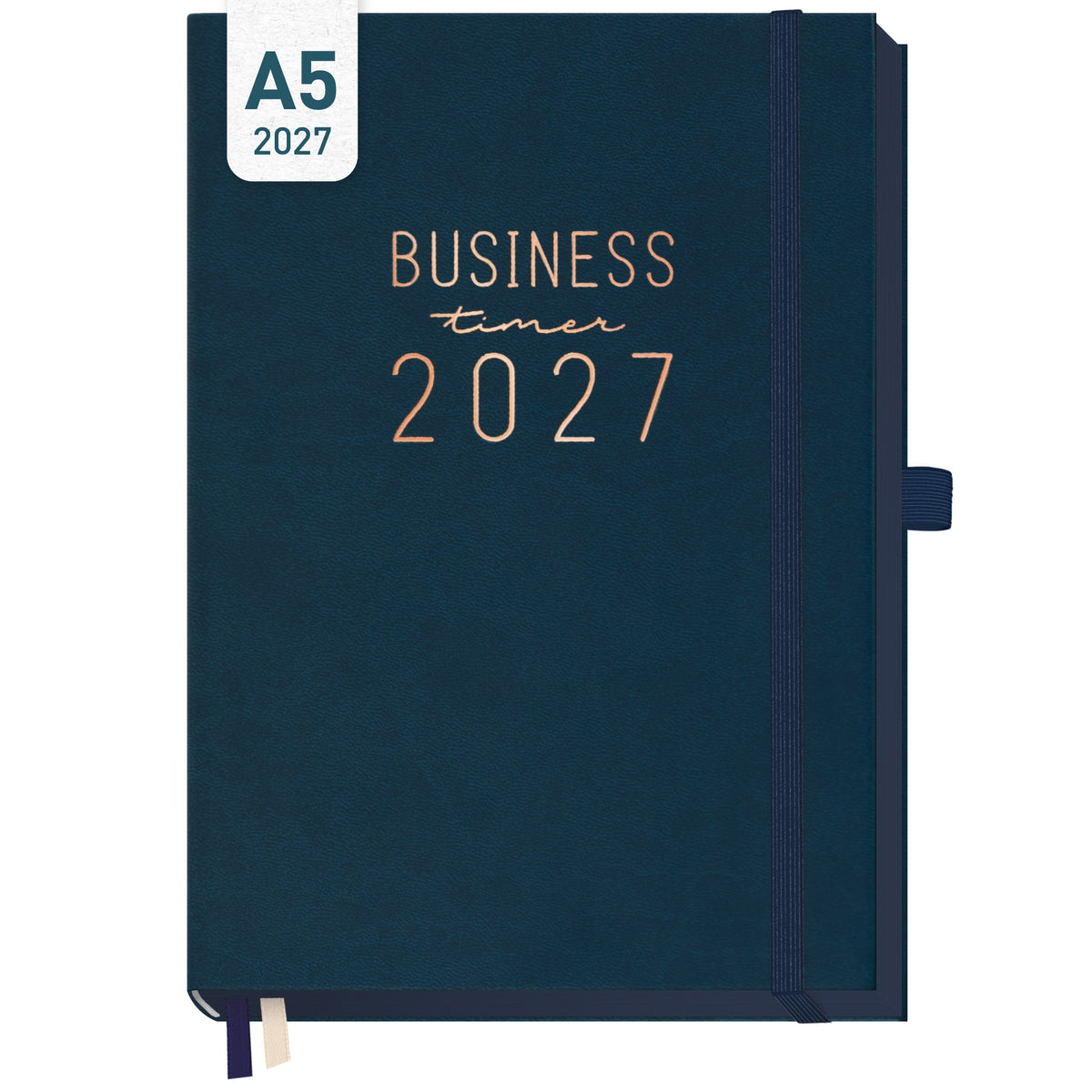 Coveransicht von Häfft Business-Timer Deluxe Kalender 2027 A5 im Motiv „Nachtblau“.
