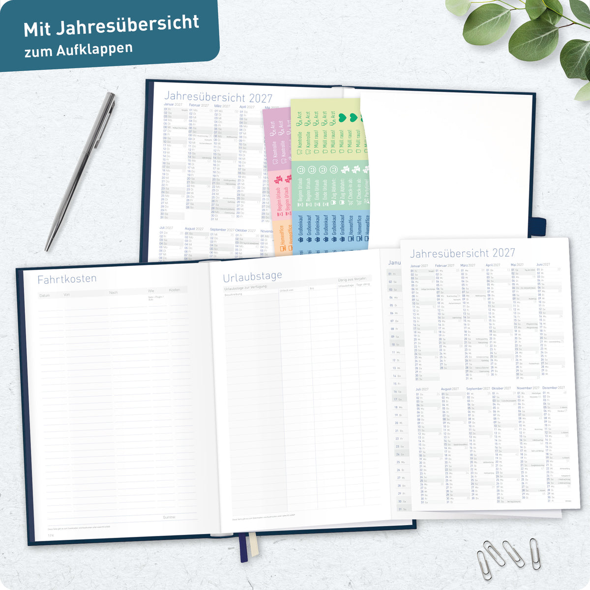Planungsübersicht von Häfft Business-Timer Deluxe Kalender 2027 A5 im Motiv „Nachtblau“.