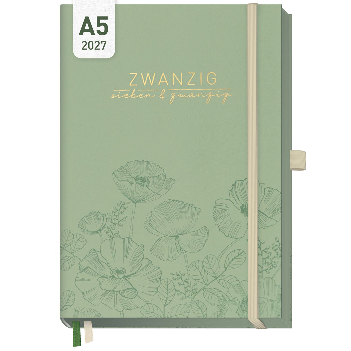 Coveransicht von Häfft Business-Timer Deluxe Kalender 2027 A5 im Motiv „Green Poppy“.