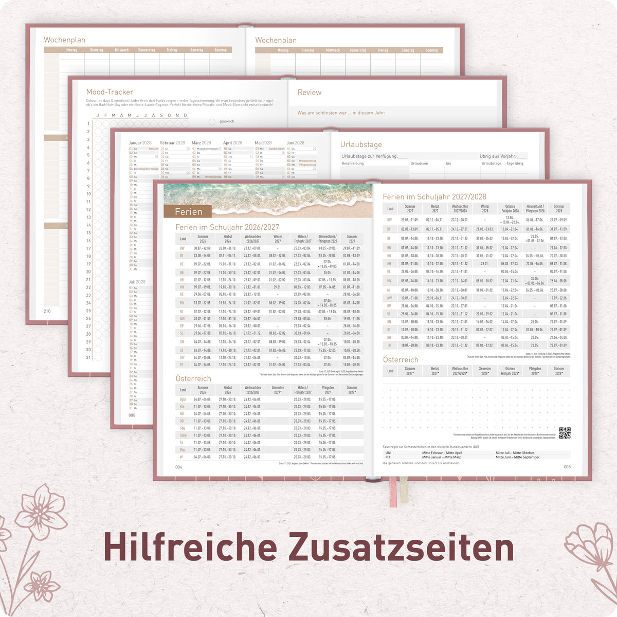 Zusatzseiten von Häfft Chäff-Timer Classic 2027 A5 Terminkalender im Motiv „Fine Flowers rosé“.