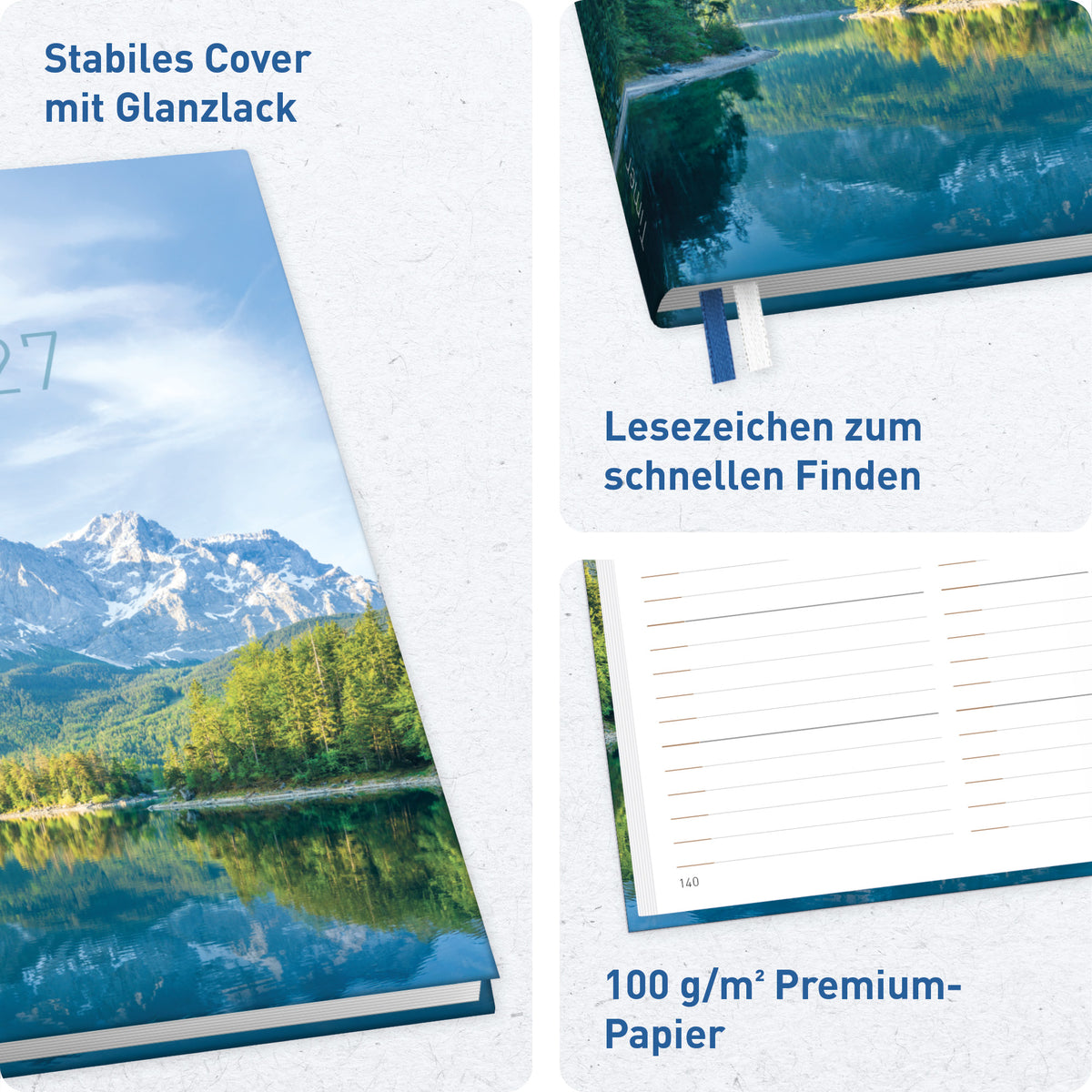 Einband & Ausstattung von Häfft Chäff-Timer Classic 2027 A5 Terminkalender im Motiv „Wanderlust“.