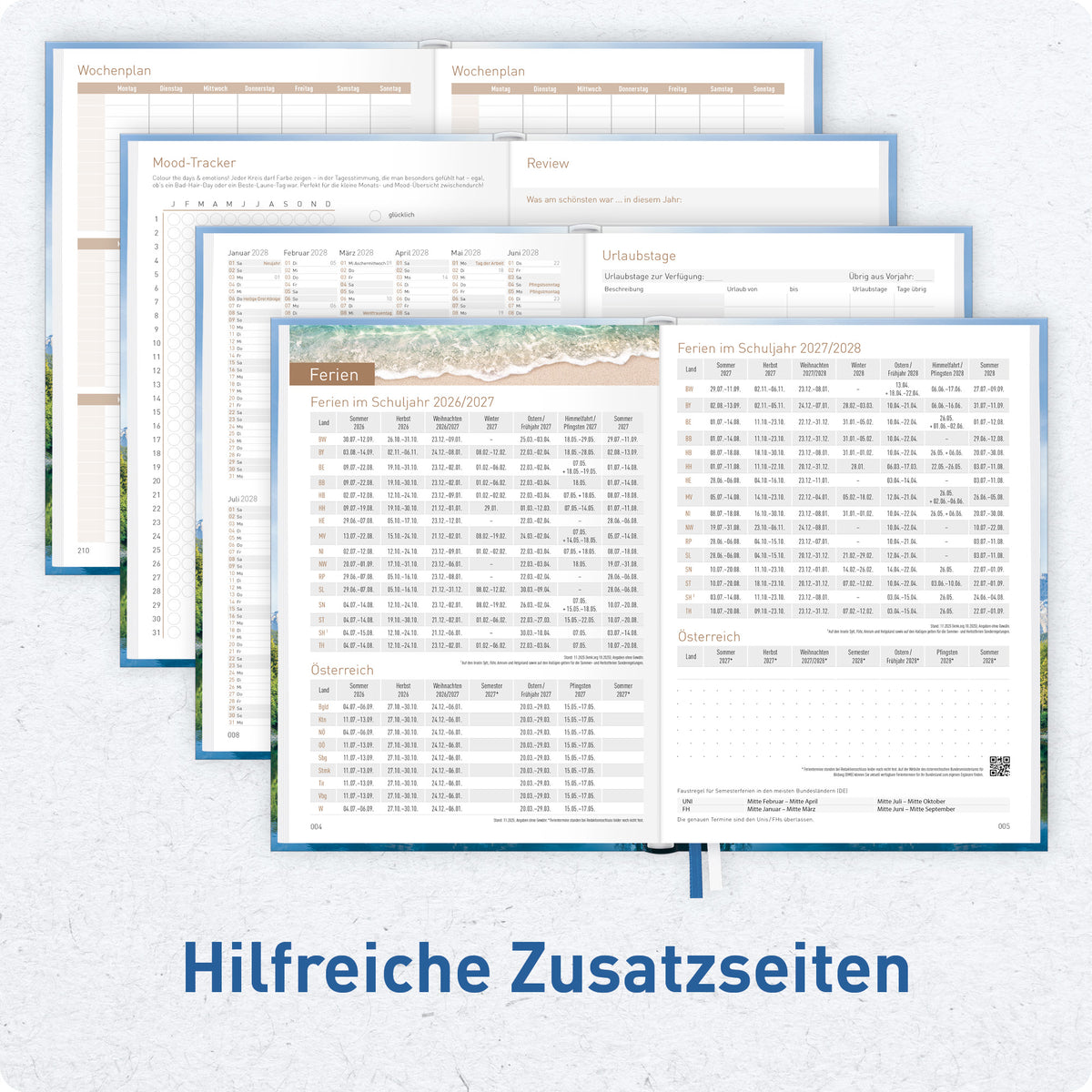 Zusatzseiten von Häfft Chäff-Timer Classic 2027 A5 Terminkalender im Motiv „Wanderlust“.