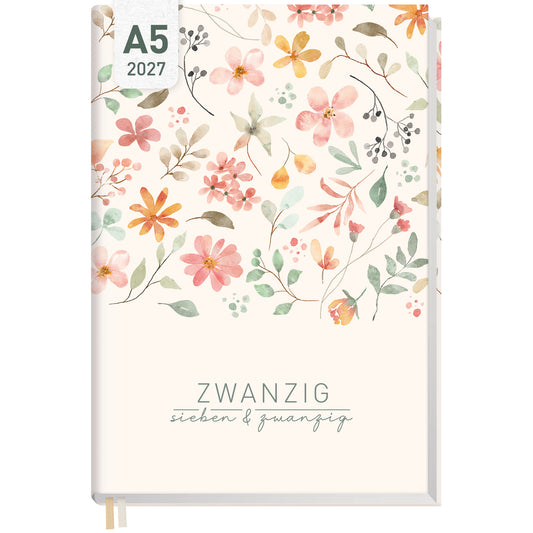 Coveransicht von Häfft Chäff-Timer Classic 2027 A5 Terminkalender im Motiv „Wild Blossoms“.