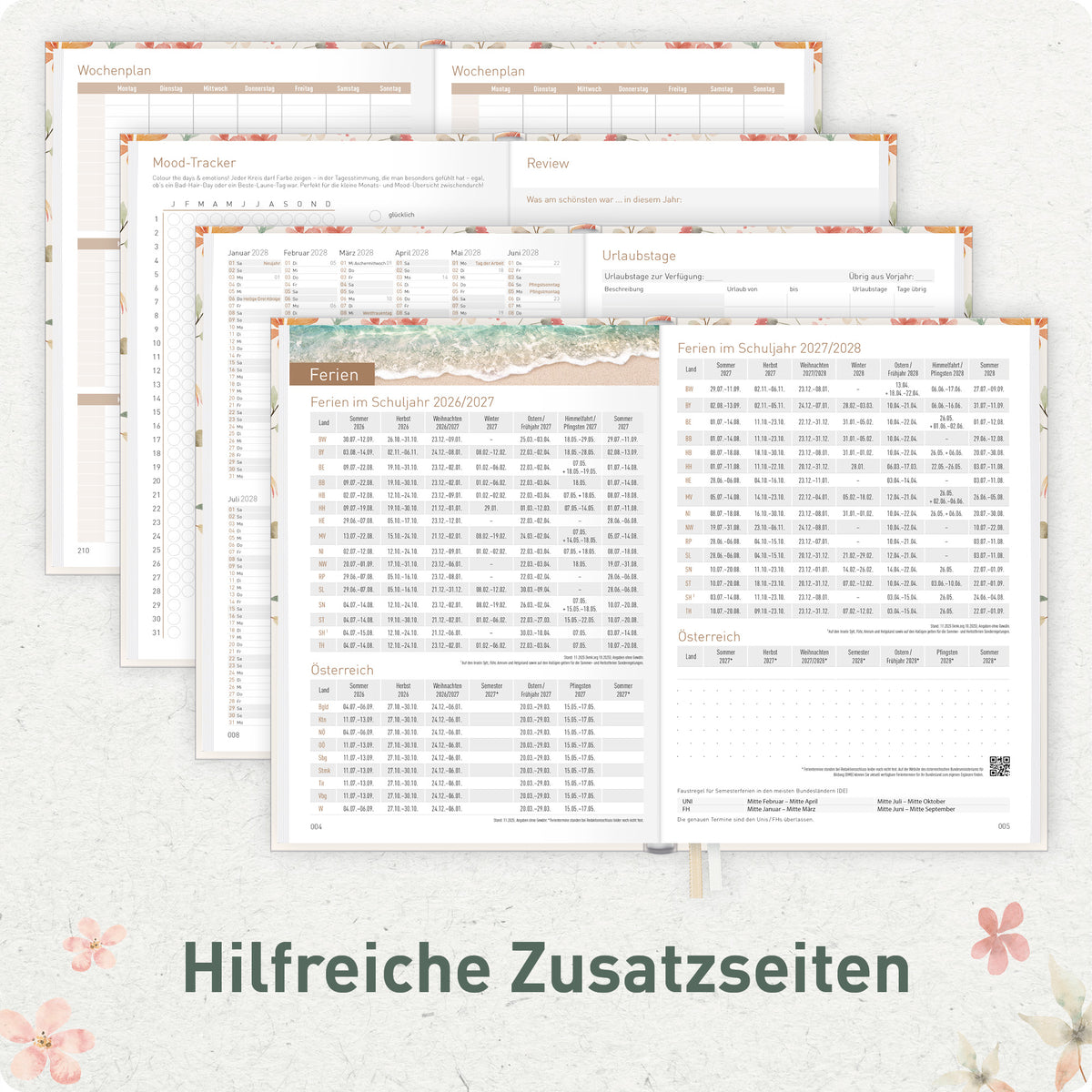 Zusatzseiten von Häfft Chäff-Timer Classic 2027 A5 Terminkalender im Motiv „Wild Blossoms“.