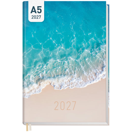 Coveransicht von Häfft Chäff-Timer Classic 2027 A5 Terminkalender im Motiv „Summer Beach“.