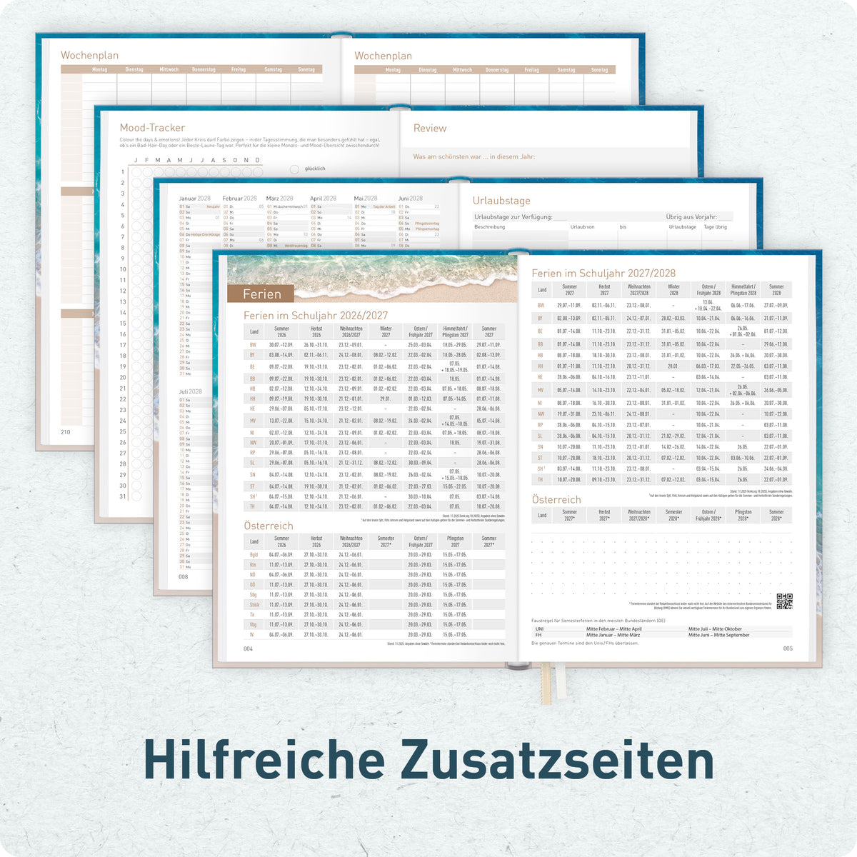 Zusatzseiten von Häfft Chäff-Timer Classic 2027 A5 Terminkalender im Motiv „Summer Beach“.