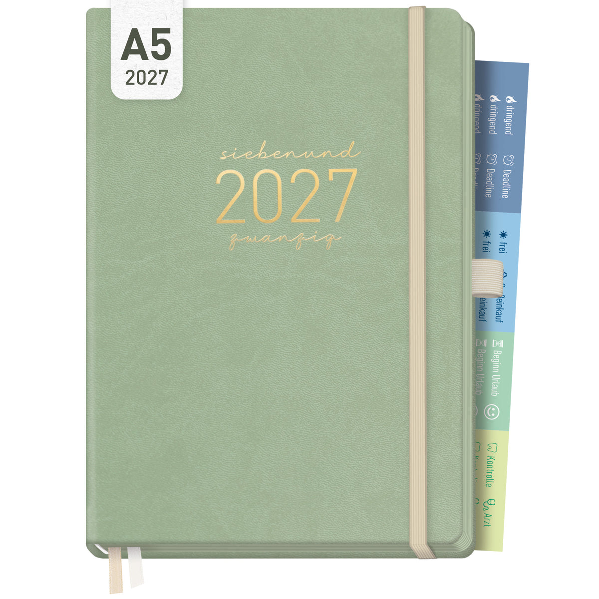 Coveransicht von Häfft Chäff-Timer Deluxe Kalender 2027 A5 Wochenplaner im Motiv „Salbei“.