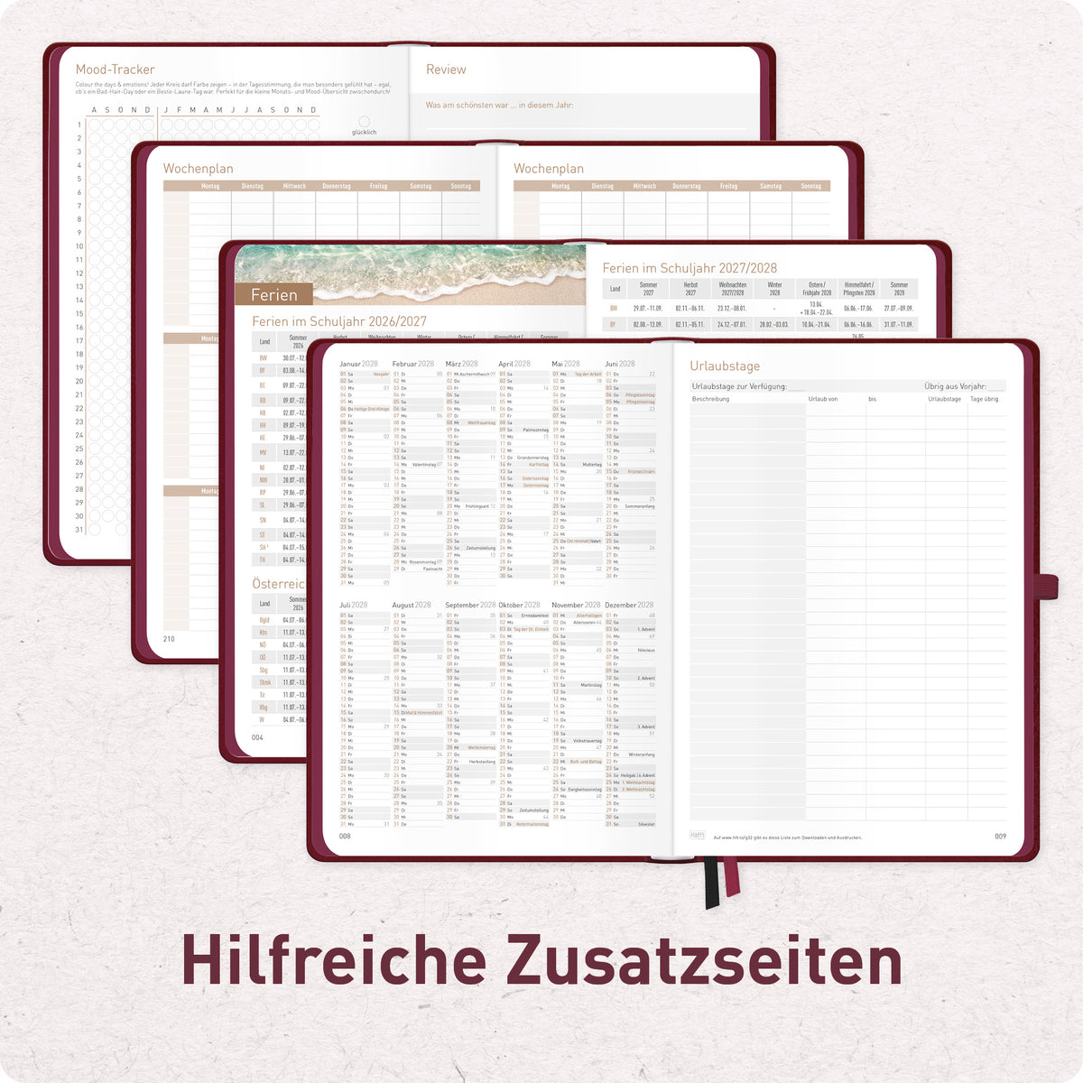 Zusatzseiten von Häfft Chäff-Timer Deluxe Kalender 2027 A5 Wochenplaner im Motiv „Berry“.