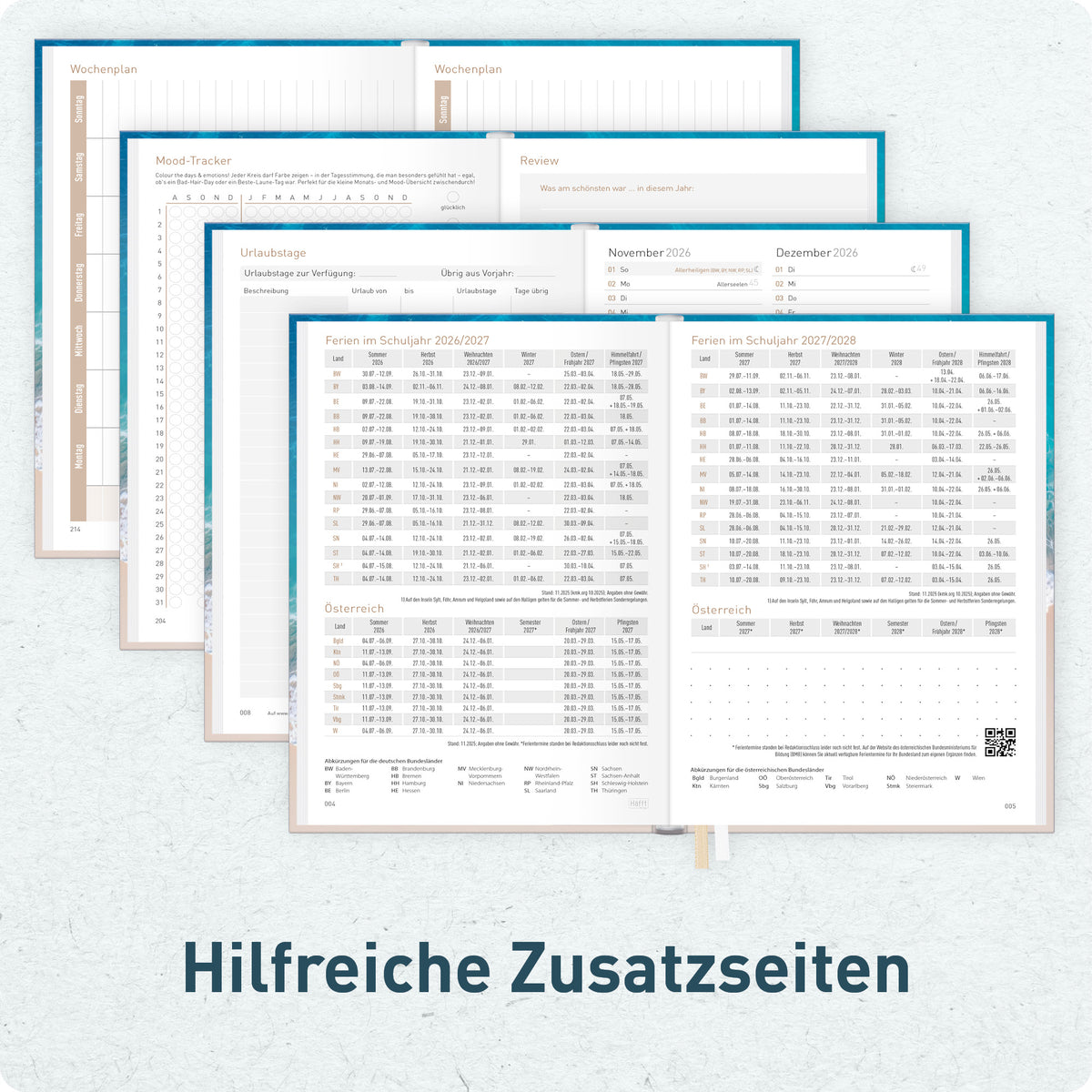 Zusatzseiten von Häfft Chäff-Timer Mini Kalender 2027 A6+ im Motiv „Summer Beach“.