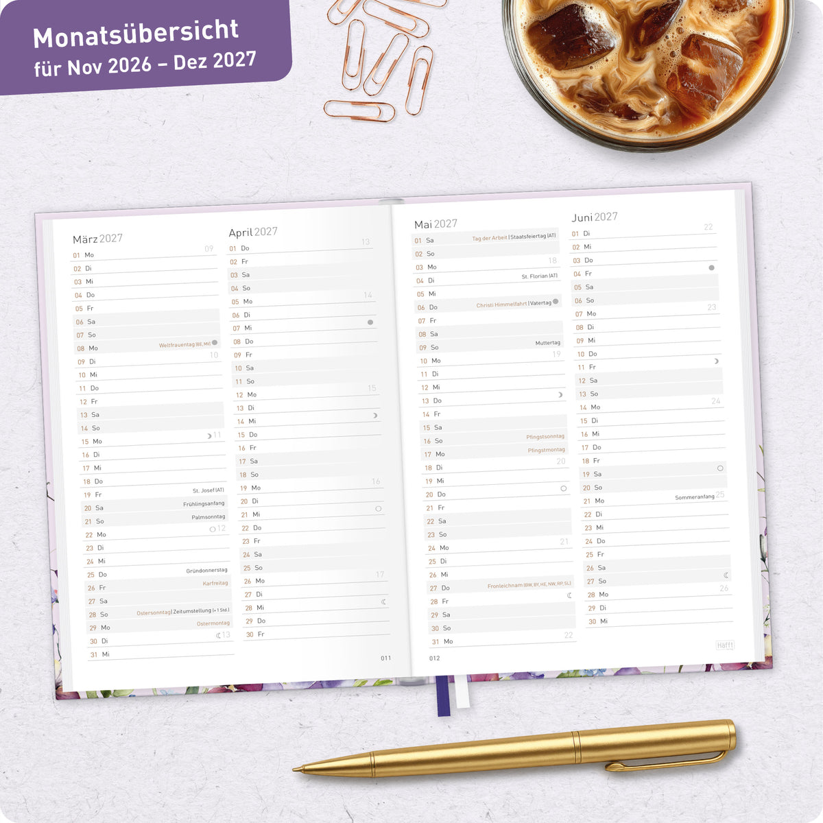 Planung im Detail von Häfft Chäff-Timer Mini Kalender 2027 A6+ im Motiv „Blütentraum“.