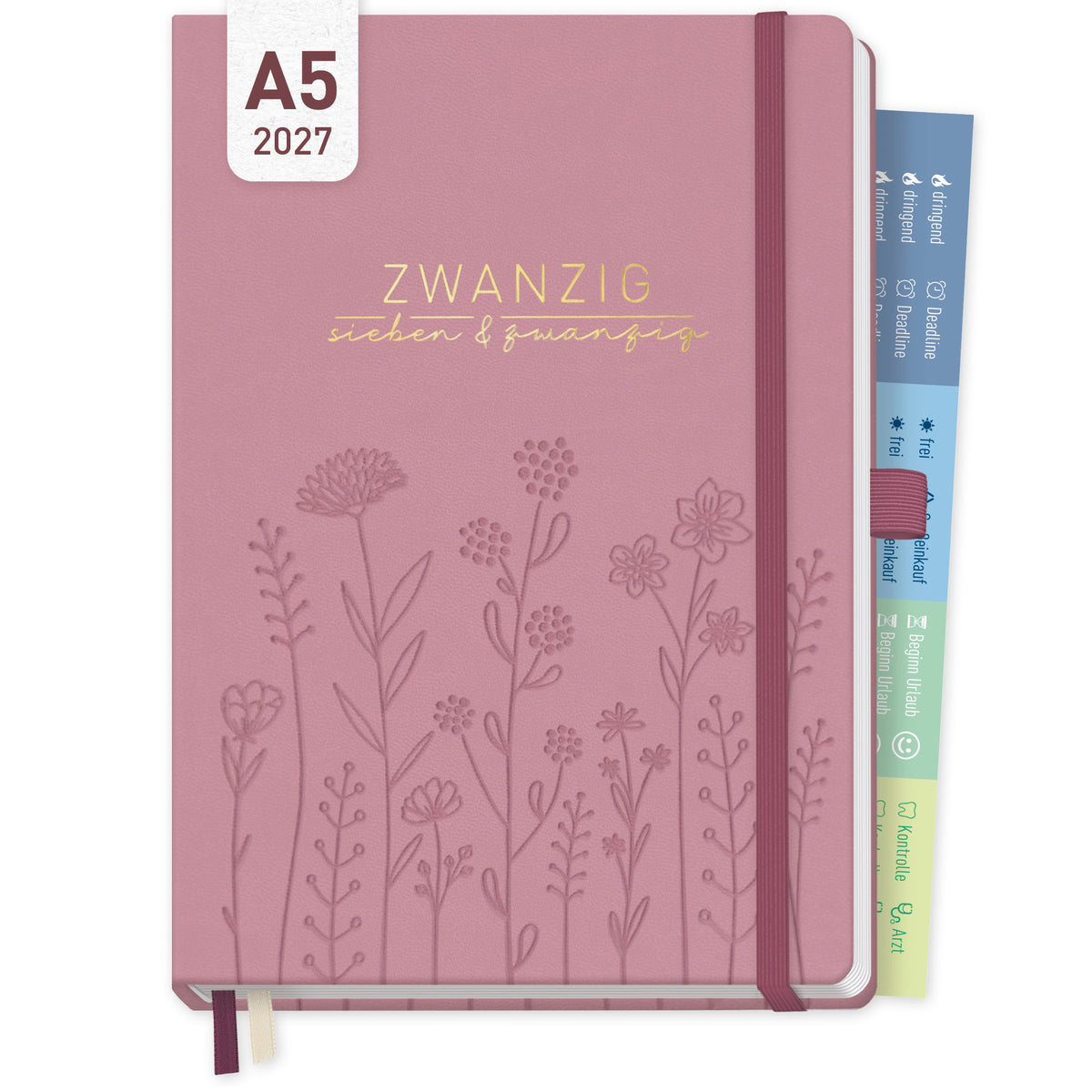 Coveransicht von Häfft Chäff-Timer Premium Kalender 2027 A5 im Motiv „Fine Flowers rosé“.