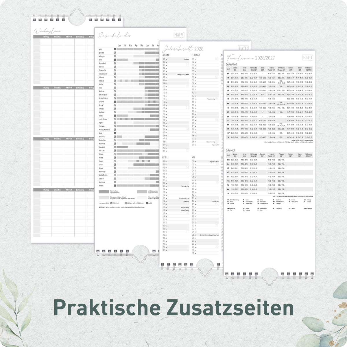Zusatzseiten von Häfft Planer für Zwei kompakt - Familienkalender 2027 mit 3 Spalten.