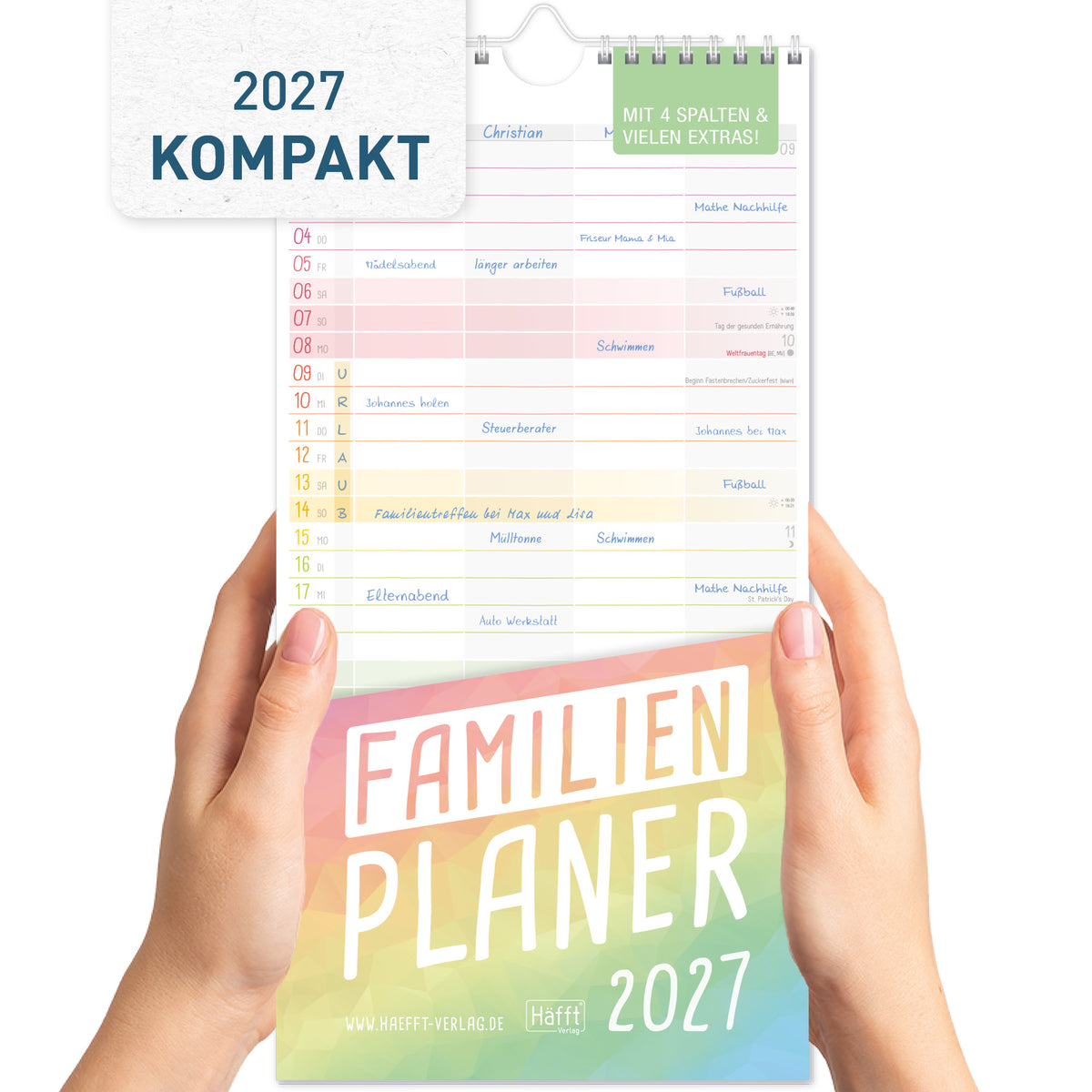 Coveransicht von Häfft Familienplaner 2027 mit 4 Spalten - Wandkalender im Motiv „Rainbow“.