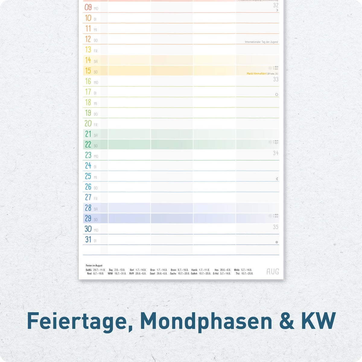 Häfft Familienplaner 2027 mit 4 Spalten - Wandkalender "Rainbow"