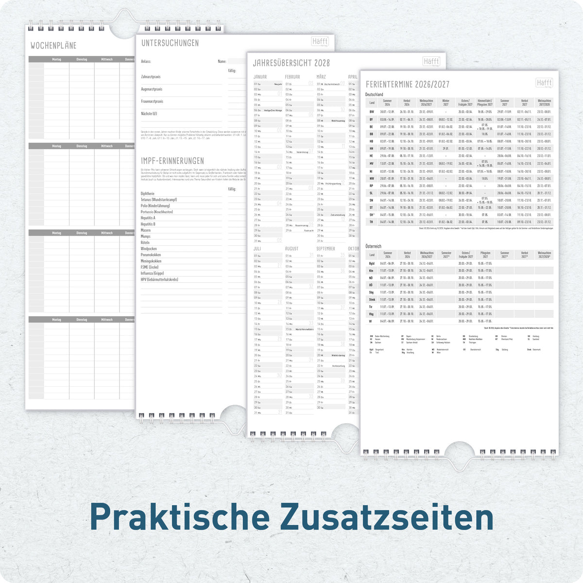 Zusatzseiten von Häfft Familienplaner 2027 mit 4 Spalten - Wandkalender im Motiv „Rainbow“.