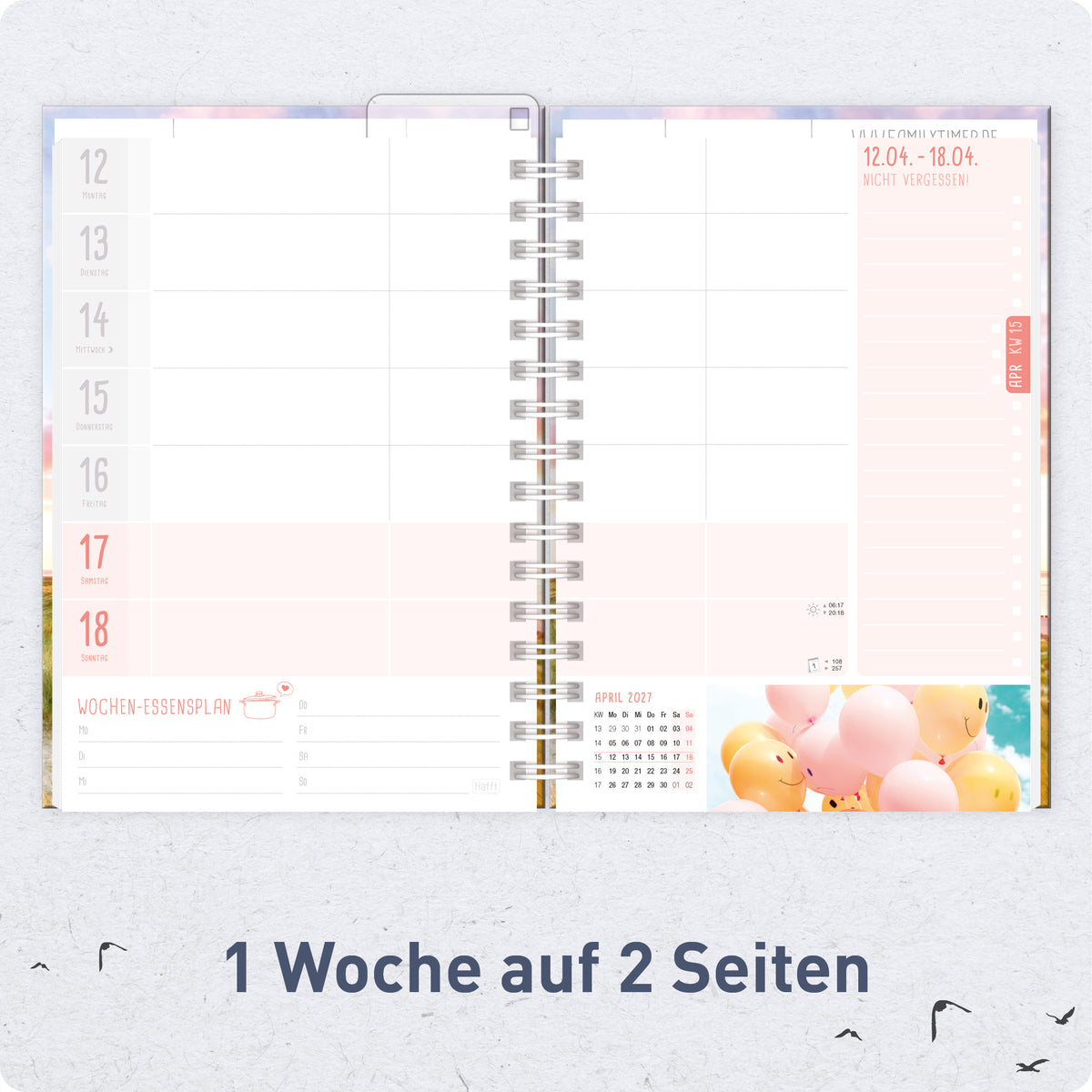 Wochenplanung für die Familie von Häfft Family-Timer Familienkalender 2027 für 4 Personen im Motiv „Leuchtturm“.