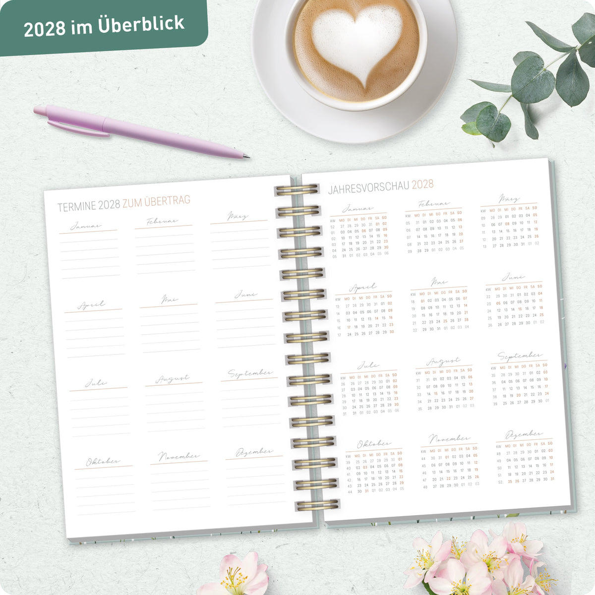 Ringbuch-Planung im Detail von Häfft Lieblings-Timer Ringbuch-Kalender 2027 A5 im Motiv „Spring Flowers“.
