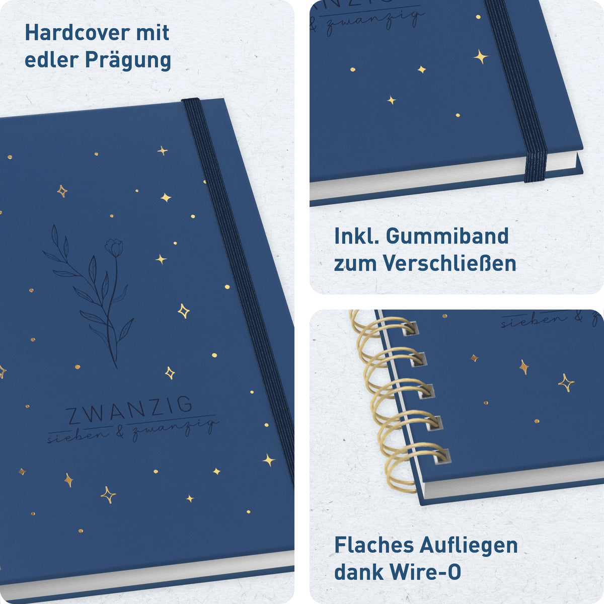 Ringbuch & Ausstattung von Häfft Lieblings-Timer Ringbuch-Kalender 2027 A5 im Motiv „Night Flower“.