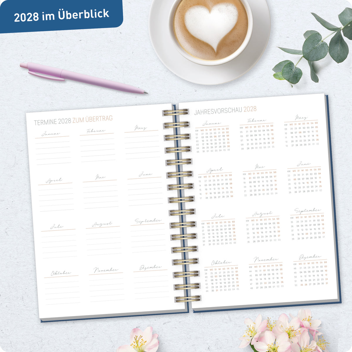 Ringbuch-Planung im Detail von Häfft Lieblings-Timer Ringbuch-Kalender 2027 A5 im Motiv „Night Flower“.