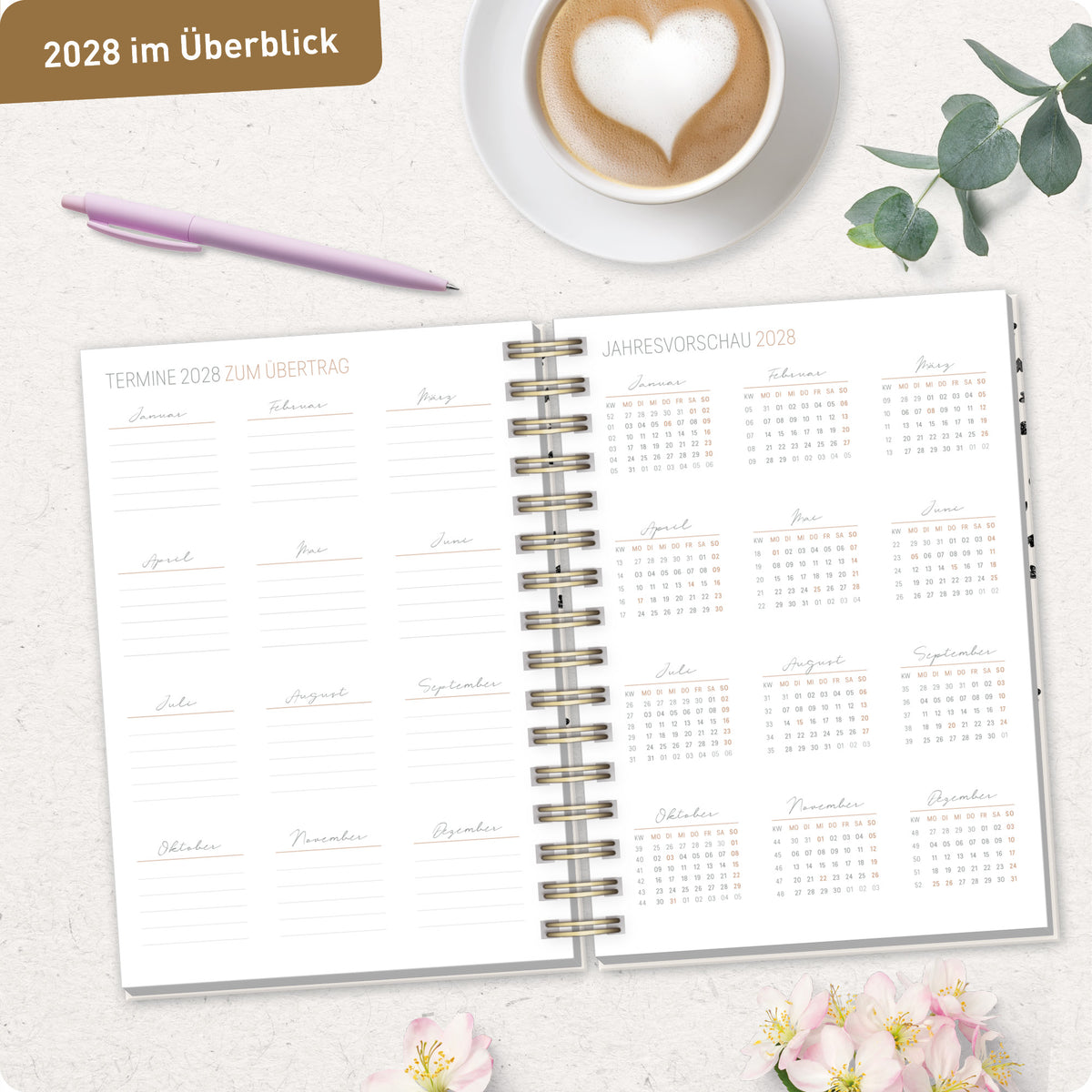 Ringbuch-Planung im Detail von Häfft Lieblings-Timer Ringbuch-Kalender 2027 A5 im Motiv „Golden Hearts“.