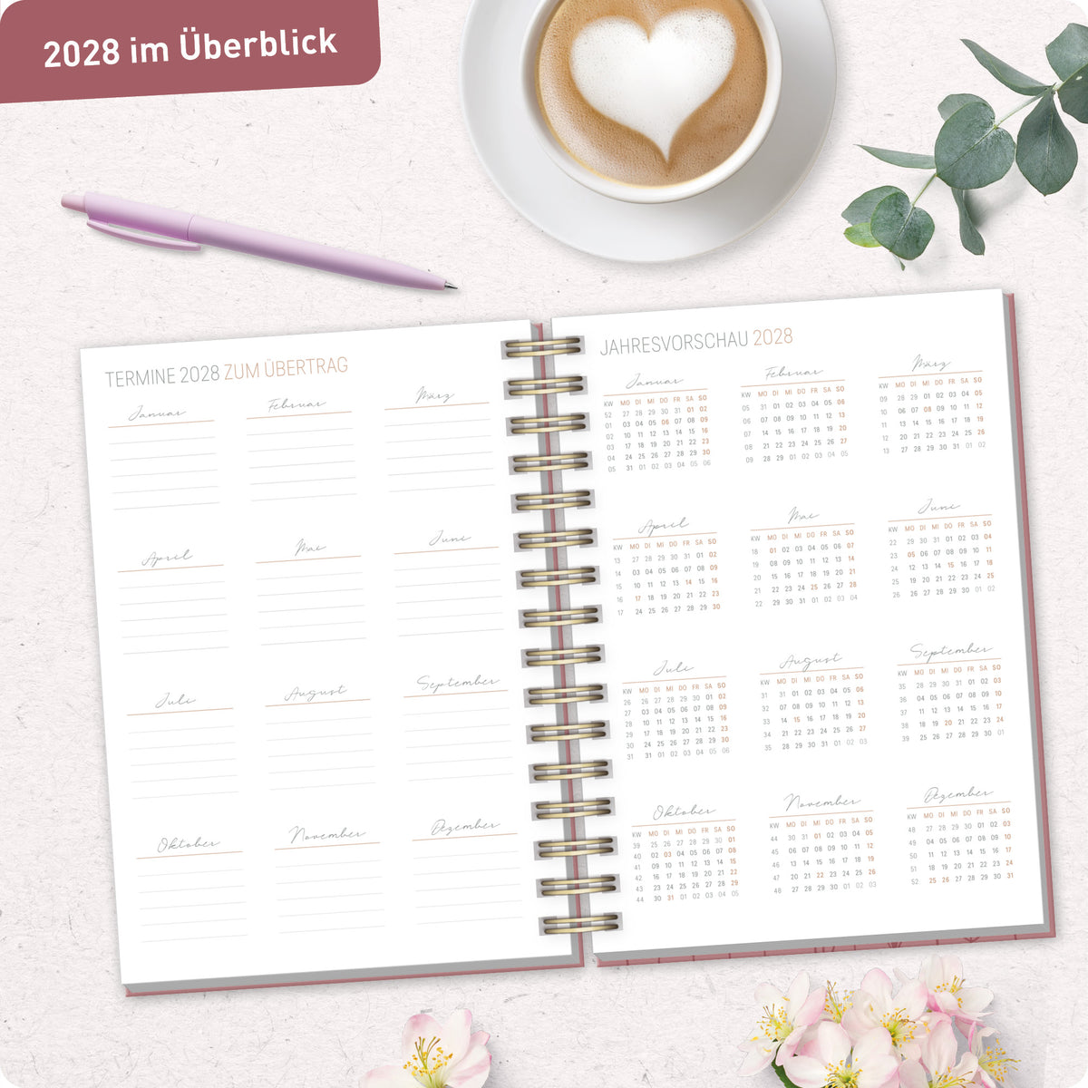 Ringbuch-Planung im Detail von Häfft Lieblings-Timer Ringbuch-Kalender 2027 A5 im Motiv „Fine Flowers rosé“.