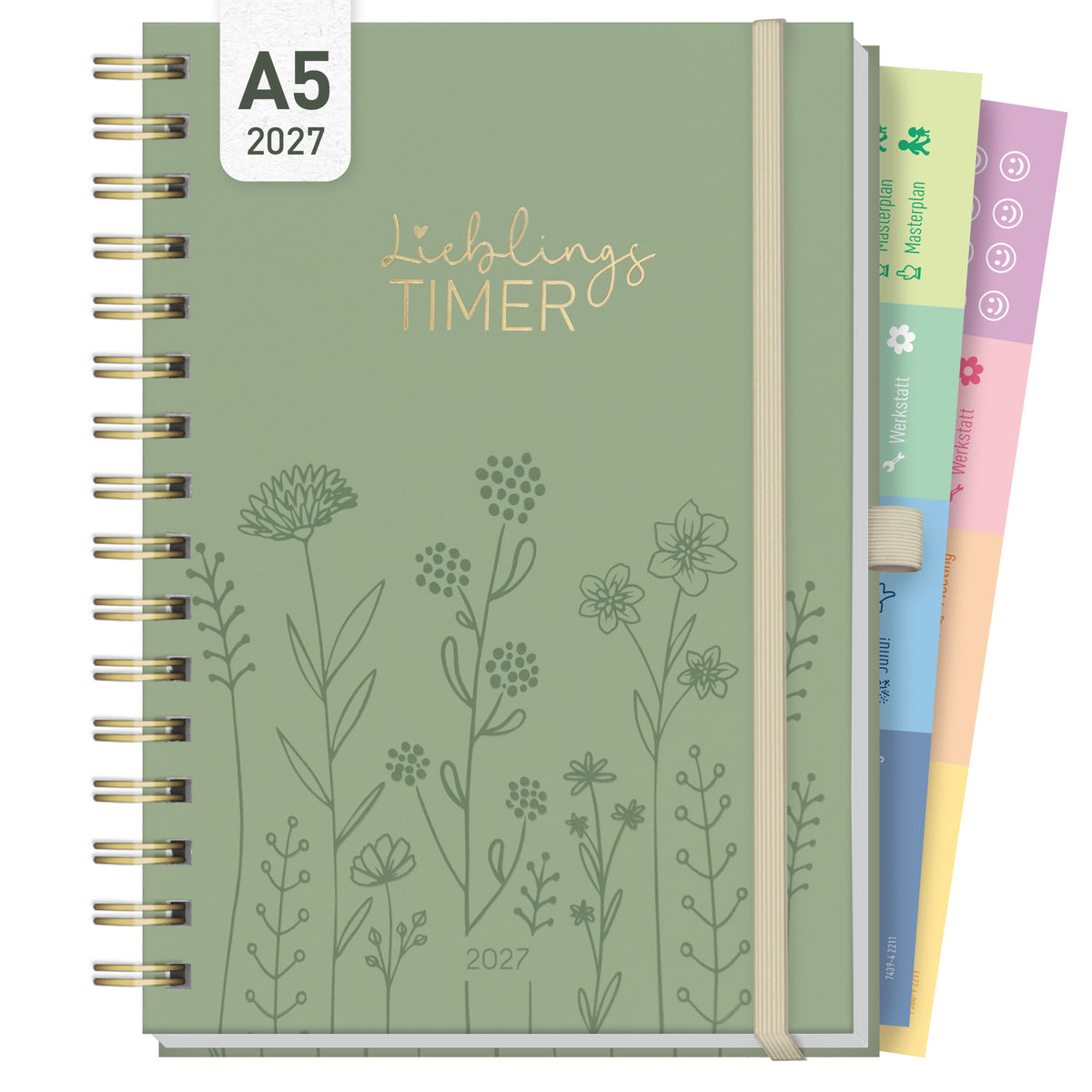 Coveransicht von Häfft Lieblings-Timer Deluxe Ringbuch-Kalender 2027 A5 im Motiv „Fine Flowers“.