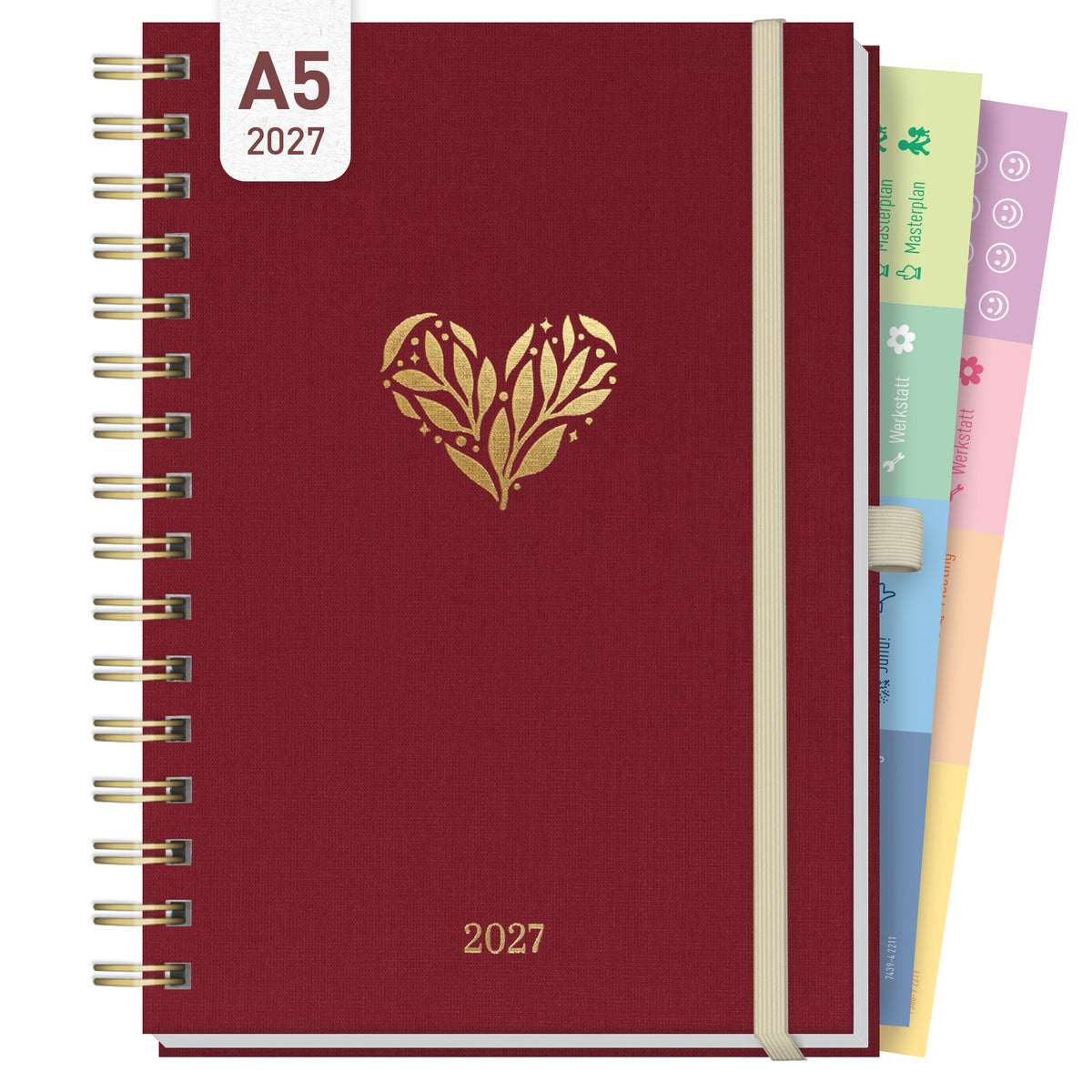 Coveransicht von Häfft Lieblings-Timer Deluxe Ringbuch-Kalender 2027 A5 im Motiv „Magic Heart“.