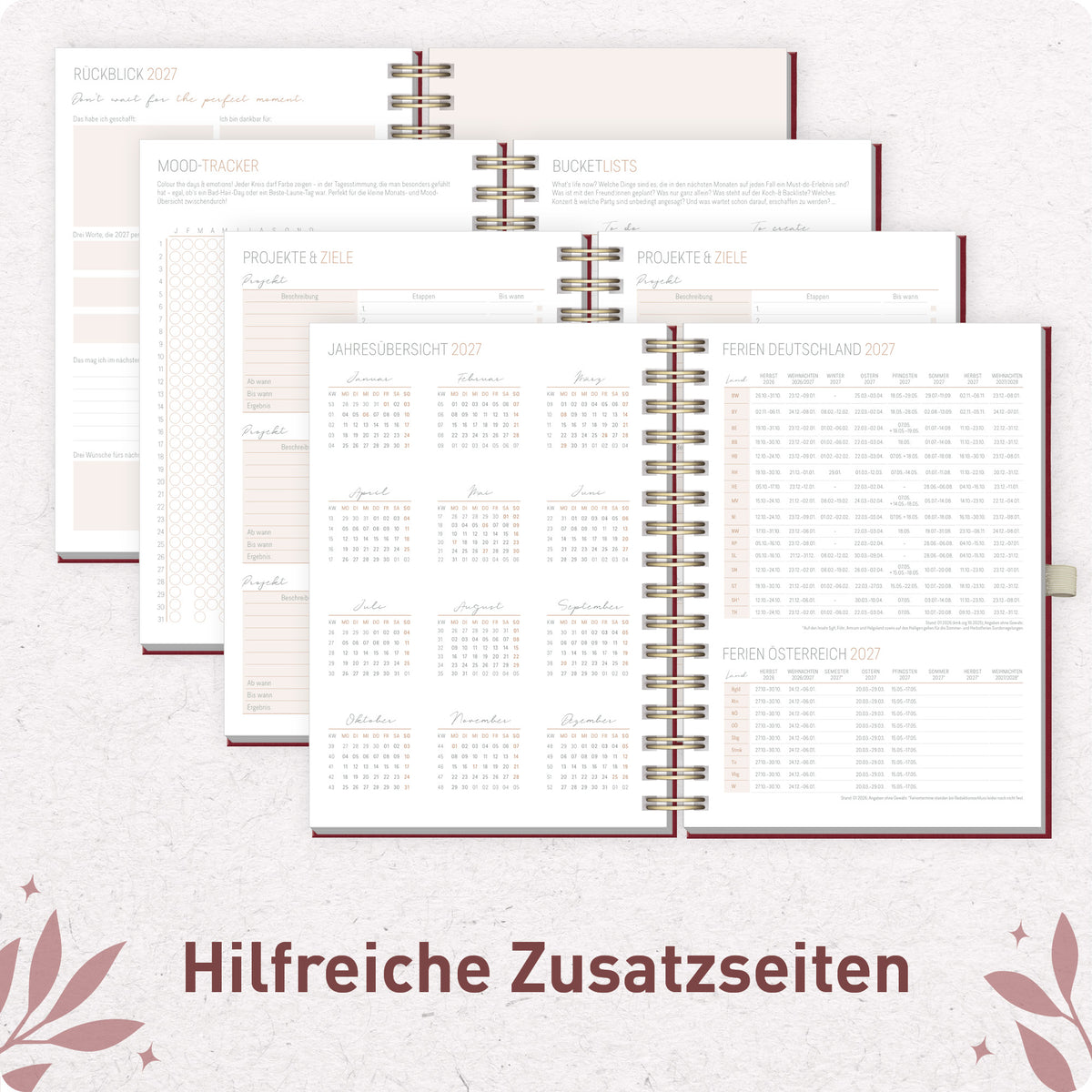 Zusatzseiten von Häfft Lieblings-Timer Deluxe Ringbuch-Kalender 2027 A5 im Motiv „Magic Heart“.