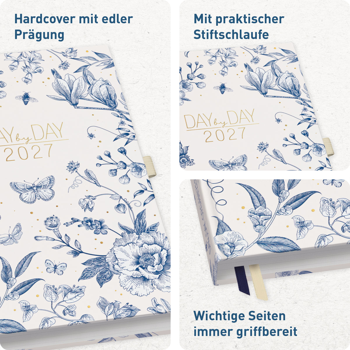 Hardcover & Ausstattung von Häfft Organizer Day by Day Tagesplaner 2027 A5 im Motiv „Fine Style“.